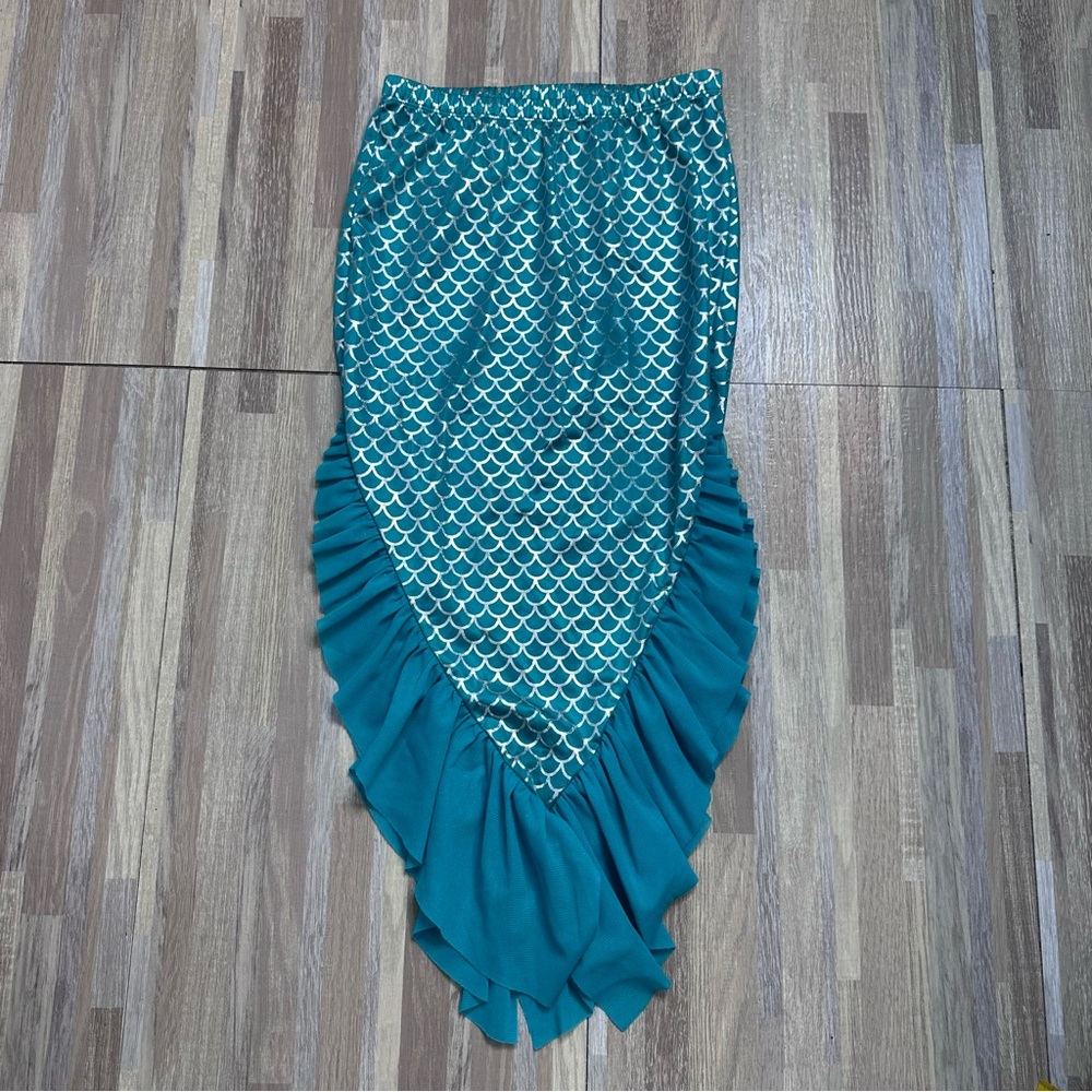 Teal Mermaid Skirt with Elastic Waist & Ruffle Hem, Youth Medium (8)